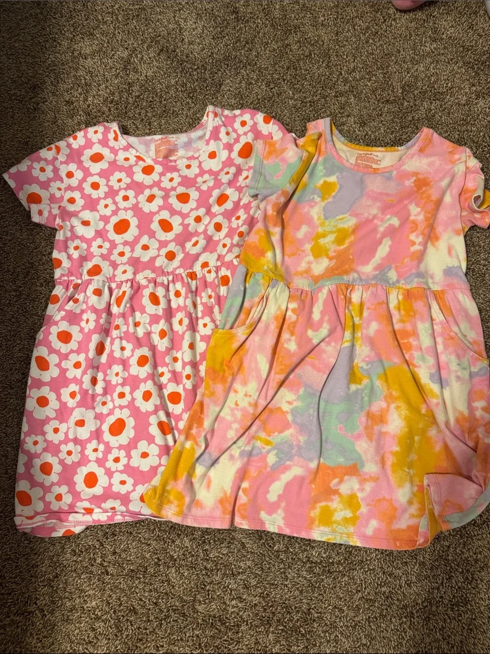 Cat & Jack Pink Floral Dress and Multicolor Tie-Dye Dress